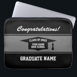 Klasse 2023 High School Abschluss Notebook-Ärmel Laptopschutzhülle<br><div class="desc">Klasse 2023 High School Abschluss Laptop-Hülle. Maßgeschneidertes Design mit personalisiertem Namen und Tassel Cap Logo. Fügen Sie Ihre eigenen Gratulationen Nachricht und Jahr. Nützliches Beibehalten der Gegenwart oder Gastgeschenk für schließend Senioren, Uni oder Student. Ändern Sie die Menge, um den billigen Schüttgutpreis zu erhalten. Beispiel für eine schwarz-weiße Vorlage Die...</div>