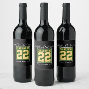 Klasse 2023 Moderner Green Black & Gold Abschluss Weinetikett