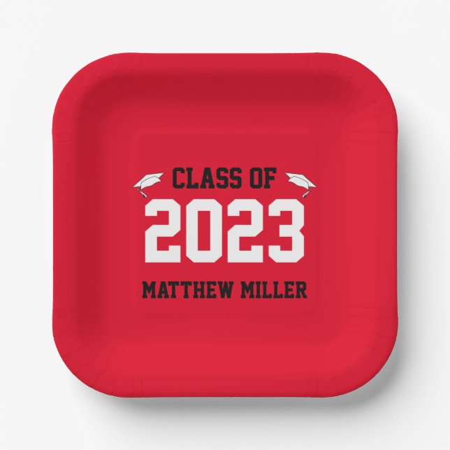 Klasse 2023 Name des roten weißen und schwarzen Ab Pappteller (Vorderseite)