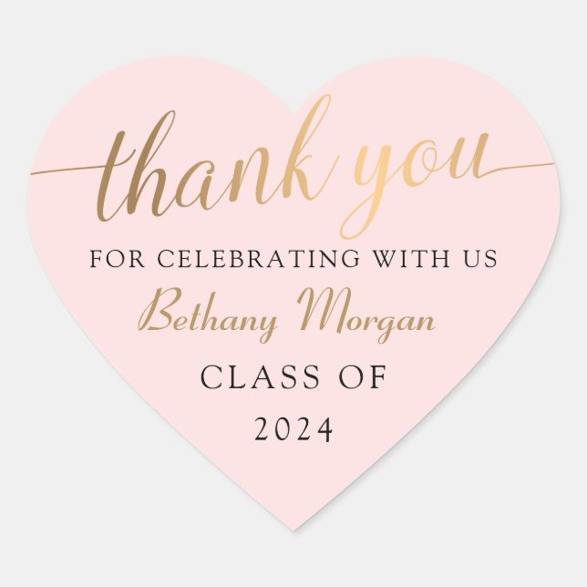 Klasse 2023 Pink Gold Graduation Party Vielen Dank Herz-Aufkleber (Vorderseite)
