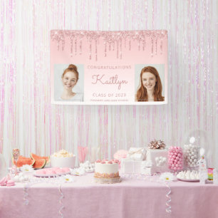 Klasse 2023 Rosa Glitzer Tropfen 2-Foto Abschluss Banner