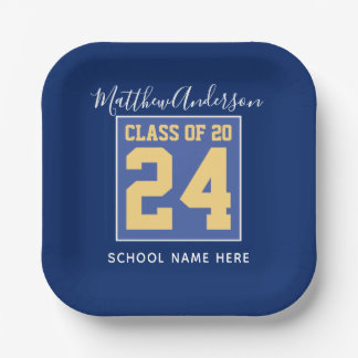 Klasse 2024 Elegant Royal Blue & Gold Abschluss Pappteller