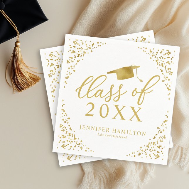 Klasse 2024 Elegante Gold White Graduation Party Serviette (Von Creator hochgeladen)