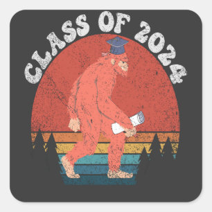 Klasse 2024 Funny Abschluss Bigfoot Retro Geschenk Quadratischer Aufkleber