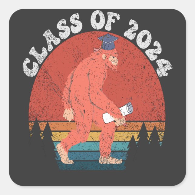 Klasse 2024 Funny Abschluss Bigfoot Retro Geschenk Quadratischer Aufkleber (Vorderseite)