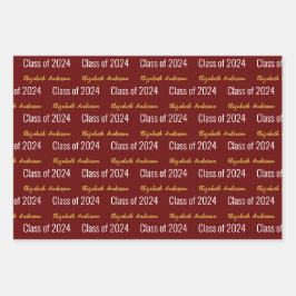 Klasse 2024 Grad Vollständiger Name Dunkelrot-weiß Geschenkpapier Set