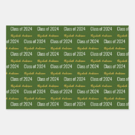 Klasse 2024 Grad Vollständiger Name Grün-Weiß-Gold Geschenkpapier Set