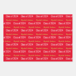 Klasse 2024 Grad Vollständiger Name Red White Gold Geschenkpapier Set