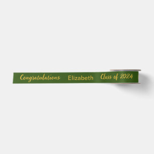 Klasse 2024 Graduate Name Dark Green Gold Script Satinband