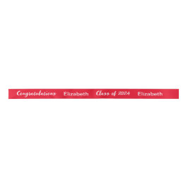 Klasse 2024 Graduate Name Red and White Script Satinband