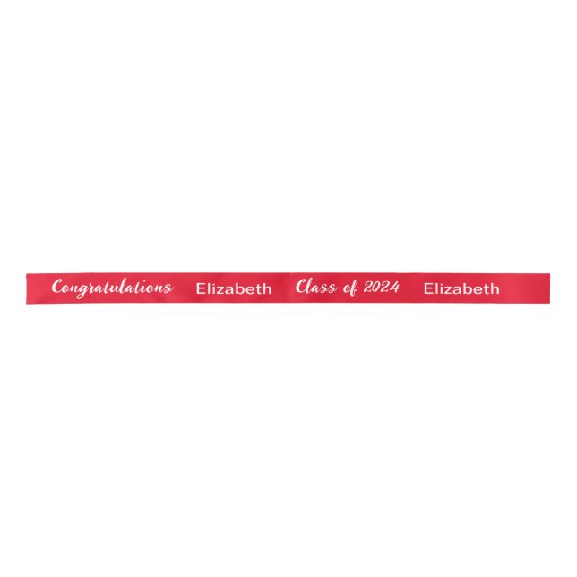 Klasse 2024 Graduate Name Red and White Script Satinband (Vorderseite)