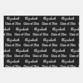 Klasse 2024 Graduate's Name Black and White Geschenkpapier Set