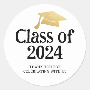 Klasse 2024 Minimaler Graduate Hat   Vielen Dank Runder Aufkleber
