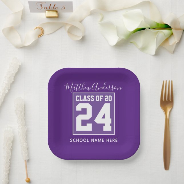 Klasse 2024 Moderner königlicher Lila Abschluss Pappteller (Hochzeit)