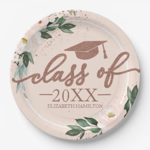Klasse 2024: Pink Blush Floral Graduation Party Pappteller