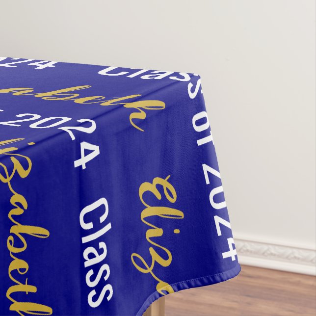 Klasse 2024 und Graduate's Name Navy White Gold Tischdecke (Beispiel)
