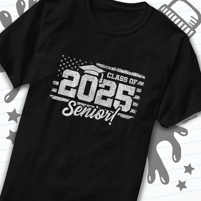 Klasse 2025 Abschluss American Flag Senior 2025 T-Shirt (Von Creator hochgeladen)