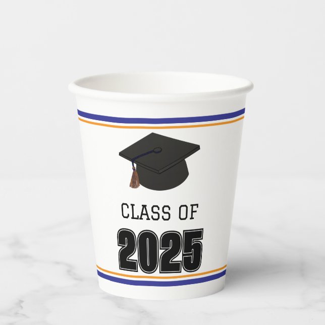 Klasse 2025 Blau und Orange Pappbecher (Vorderseite)