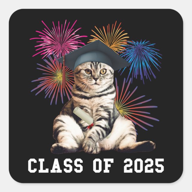 Klasse 2025 Cat Lover Quadratischer Aufkleber (Vorderseite)