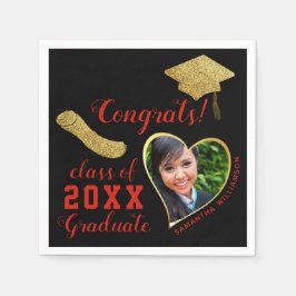 Klasse 2025 Grad Foto Black Red Gold Abschluss Serviette