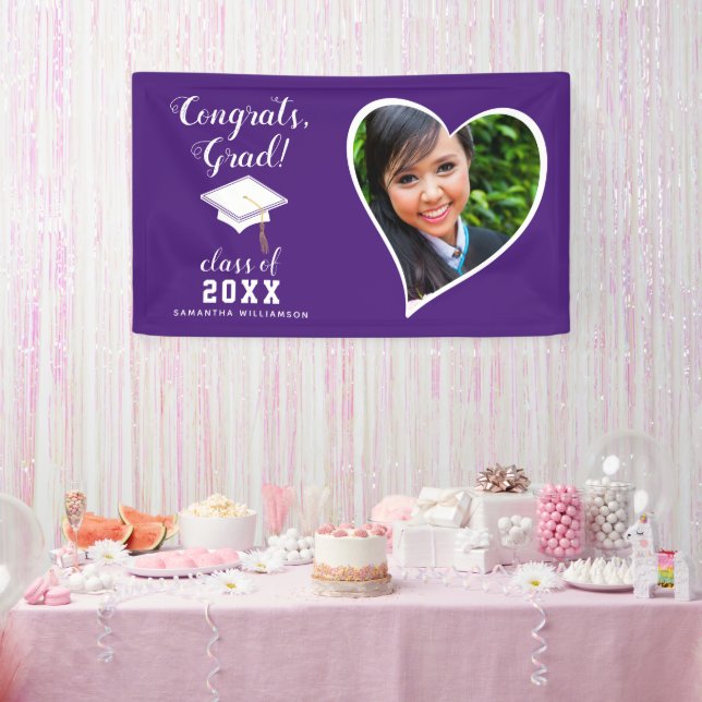 Klasse 2025 Grad Foto Lila Weißer Abschluss Banner (Party)
