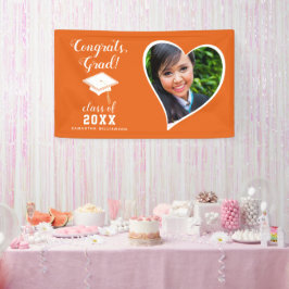 Klasse 2025 Grad Foto Orange Weißer Abschluss Banner