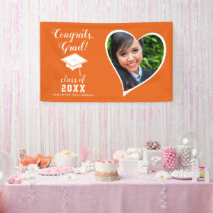 Klasse 2025 Grad Foto Orange Weißer Abschluss Banner