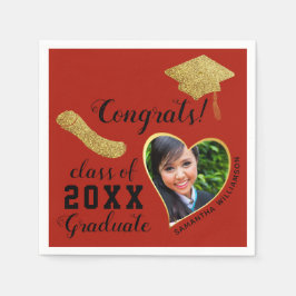 Klasse 2025 Grad Foto Red Black Gold Abschluss Serviette