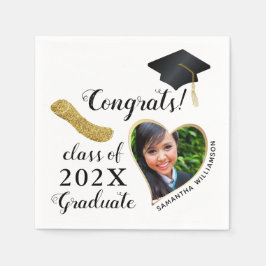 Klasse 2025 Grad Foto White Black Gold Abschluss Serviette