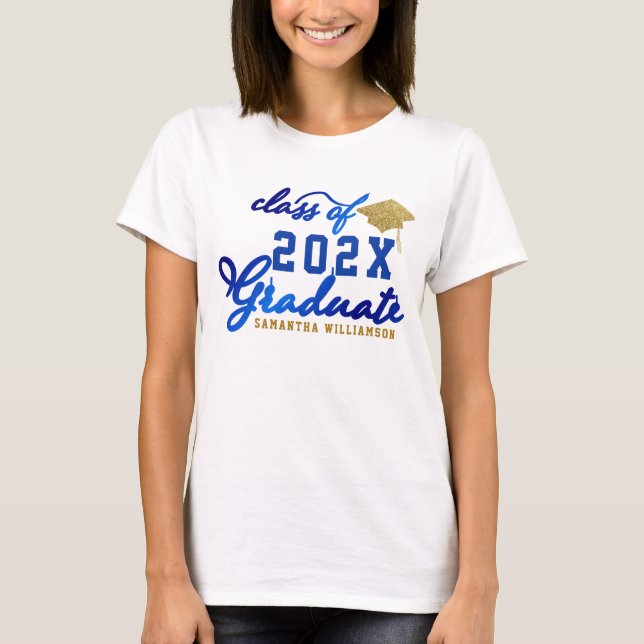 Klasse 2025 Graduate Blue Gold White Abschluss T-Shirt (Vorderseite)