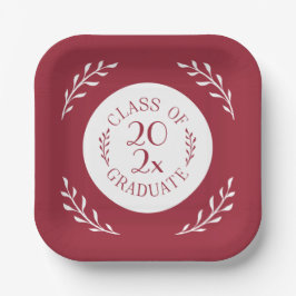 Klasse 2025 Graduate Burgundy White Botanical Pappteller