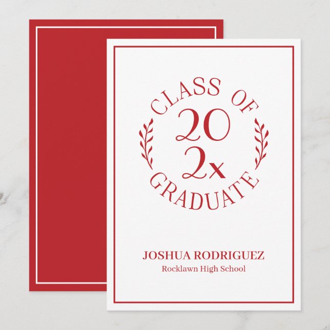 Klasse 2025 Graduate Classic Red White Ankündigung (Vorne/Hinten)