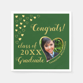 Klasse 2025 Graduate Foto Green & Gold Elegant Serviette