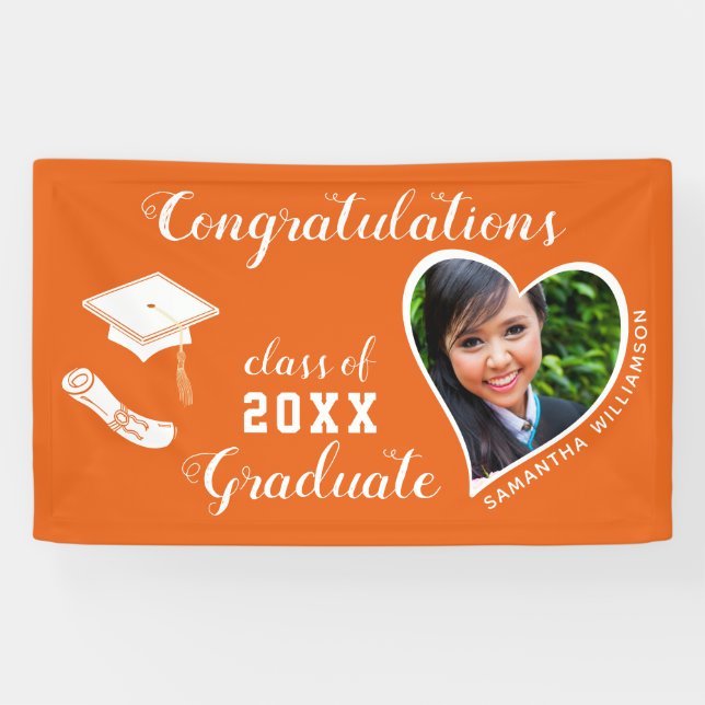 Klasse 2025 Graduate Foto Orange Abschluss Banner (Horizontal)