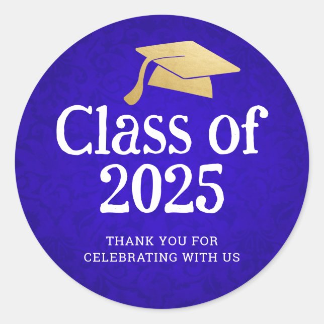 Klasse 2025 Graduate Hat | Danke Blue Runder Aufkleber (Vorderseite)