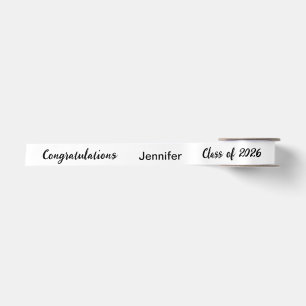 Klasse 2025 Graduate Name White and Black Script Satinband