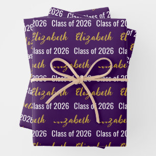 Klasse 2025 Graduate's Name Dk Lila White Gold Geschenkpapier Set