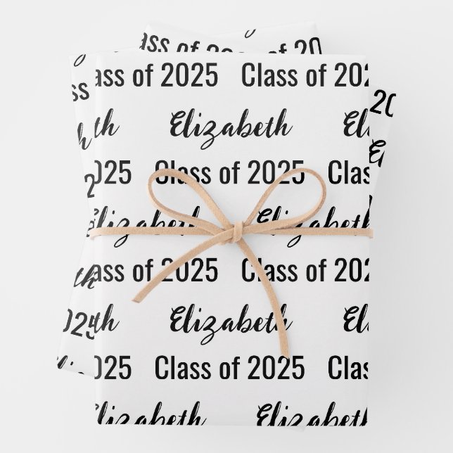 Klasse 2025 Graduate's Name White and Black Geschenkpapier Set (Beispiel)