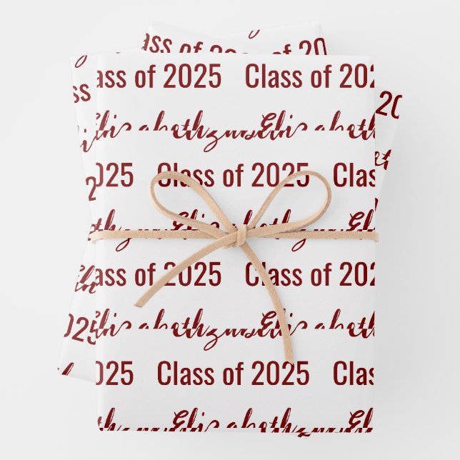 Klasse 2025 Graduate's Name White and Dark Red Geschenkpapier Set (Beispiel)
