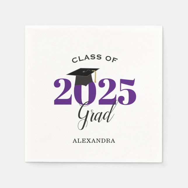 Klasse 2025 Hochschulabsolvent Modernes Lila Serviette (Vorderseite)