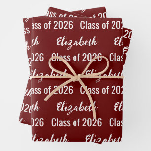 Klasse 2025 Name des Absolventen dunkelrot und wei Geschenkpapier Set