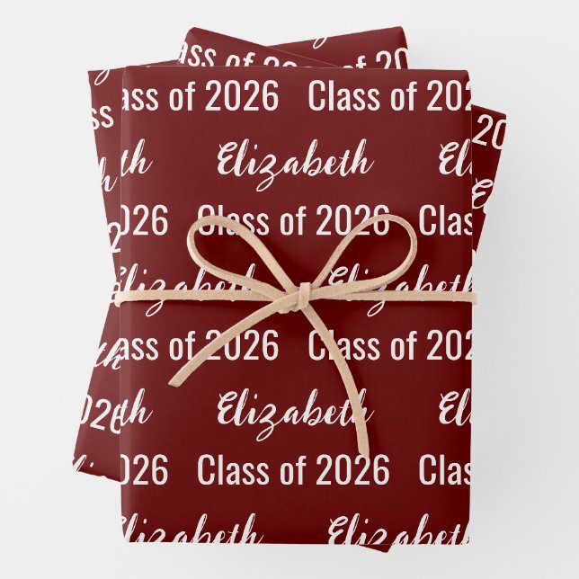 Klasse 2025 Name des Absolventen dunkelrot und wei Geschenkpapier Set (Beispiel)