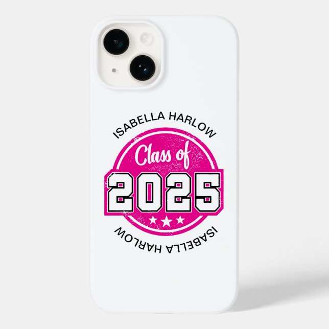 Klasse 2025 Rosa Graduate Name Case-Mate iPhone 14 Hülle (Rückseite)