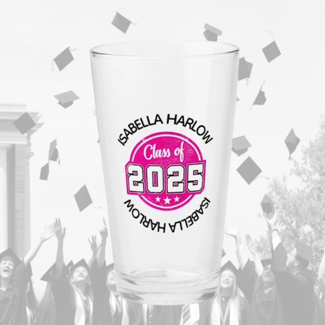 Klasse 2025 Rosa Graduate Name Glas (Von Creator hochgeladen)