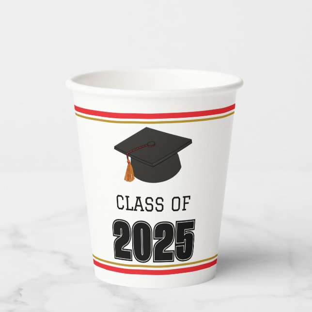 Klasse 2025 Rot und Gold Pappbecher (Vorderseite)