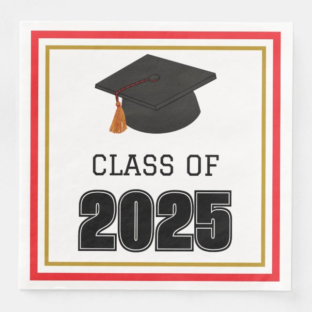 Klasse 2025 Rot und Gold Serviette (Vorderseite)