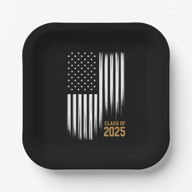 Klasse 2025 Senior American Flag Abschluss Pappteller (Vorderseite)
