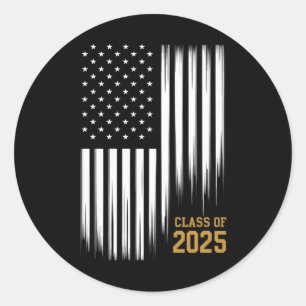Klasse 2025 Senior American Flag Abschlussfeier Runder Aufkleber