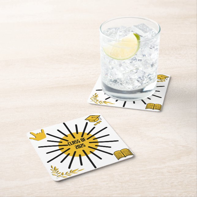 Klasse 2025 - Sunshine Rechteckiger Pappuntersetzer (Vor Ort)