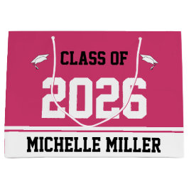 Klasse 2025 und Name auf Magenta & White Template Große Geschenktüte